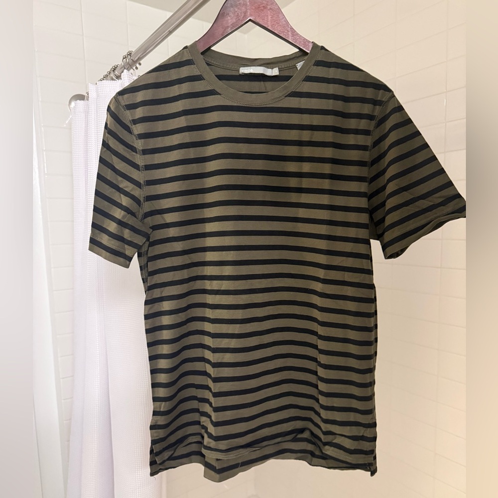 Vince Olive and Black Striped Tee